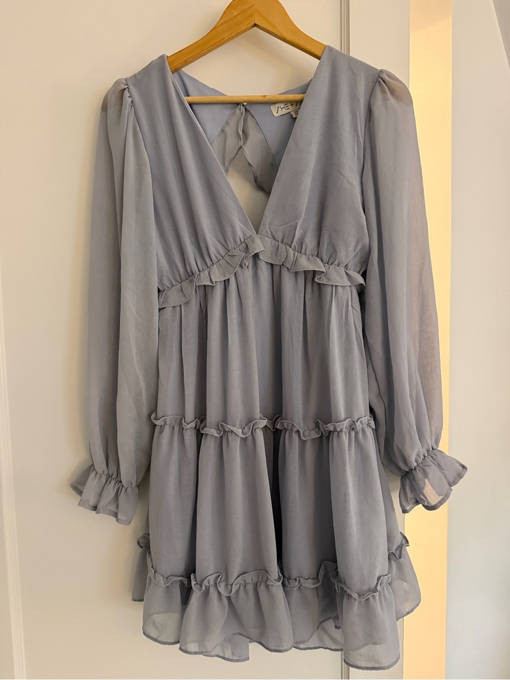 She + Sky Soft Light Blue V-Neck Tiered Mini Dress